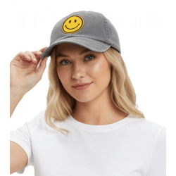 freche ZWILLINGSHERZ Smiley Classic Base-Cap mit Smiley-Patch Baumwoll-Cap justierbare Cappy Schirm-Mütze 4603M K258209 Grau