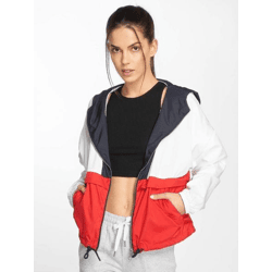 funktionale Urban Classics Damen Jacke große Kapuze Kordelzug 78 g/m² Blau/Weiß/Rot