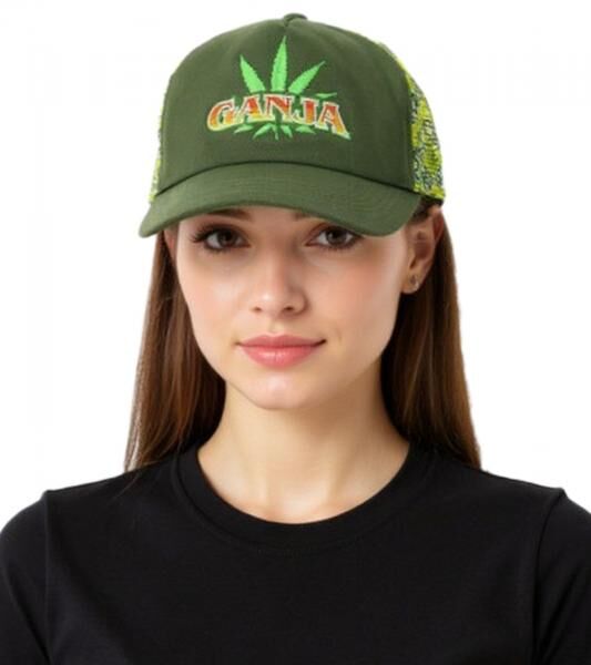 Ganja Green Canvas Trucker-Cap Baseball-Cap Baumwoll-Cap mit Netzeinsatz 7420GUY Gr&uuml;n/Gelb