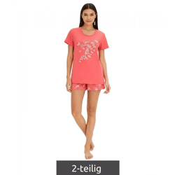 gemütlicher Damen 2-teiliger Pyjama Baumwoll-Pyjama Shorty-Set mit Schmetterlingen kurzer Schlafanzug 930329 Rosa/Weiß