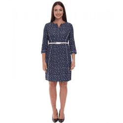 gepunktetes Damen Sommer-Kleid inklusive Gürtel Strand-Outfit Midi-Kleid 940590 Dunkelblau/Weiß
