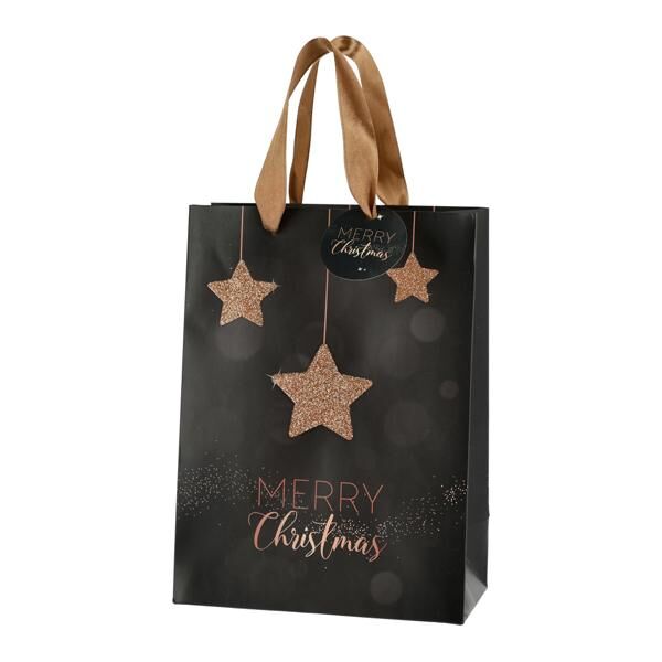 Geschenkt&uuml;te Merry Christmas, schwarz, Stern, M, ca.23cmH