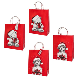 Geschenktüte Weihnachten, Hund u. Bär, 2/s, M,ca.23cmH