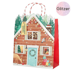 Geschenktüte Weihnachtshaus, L, ca.32cmH