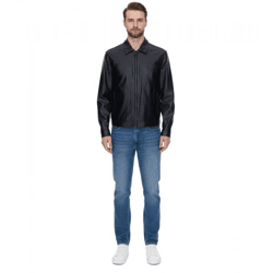 GUESS Herren Kunstlederjacke rockige Biker-Jacke mit Reverskragen Outdoor-Jacke M3YL20WF410 JTMU Schwarz