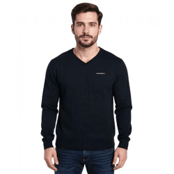 HACKETT LONDON GOLF Herren Baumwoll-Pullover Strick-Pullover mit V-Ausschnitt Langarm-Shirt HMX5000F Schwarz
