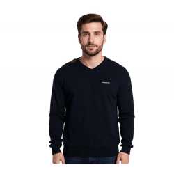 HACKETT LONDON GOLF Herren Baumwoll-Pullover Strick-Pullover mit V-Ausschnitt Langarm-Shirt HMX500F Schwarz