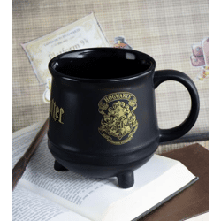 Harry Potter 3D-Tasse im Kessel-Design mit Hogwarts Wappen Kaffee-Tasse 560ml Schwarz/Gold