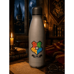 Harry Potter Isolierflasche „Back to Hogwarts“ 500 ml Edelstahl Trinkflasche Thermoflasche im magischen Design Beige/Grau