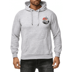 Herren Kapuzen-Pullover mit Wellen Print und Wal Motiv Hoodie mit großem Rückendruck Sweater 19106 Grau