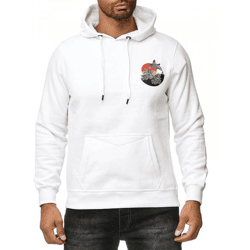 Herren Kapuzen-Pullover mit Wellen Print und Wal Motiv Hoodie mit großem Rückendruck Sweater 19106 Weiß