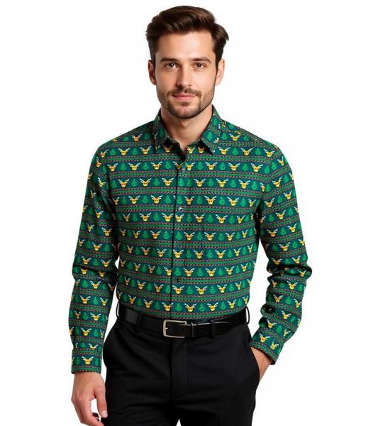 Herren Langarm-Hemd mit weihnachtlichem Motiv Baumwoll-Hemd 961600 Gr&uuml;n