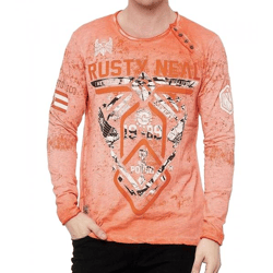 Herren Longsleeve mit Fighter-Print Baumwoll-Langarm-Shirt Sommer-Pullover Freizeit-Shirt R-10150 Orange