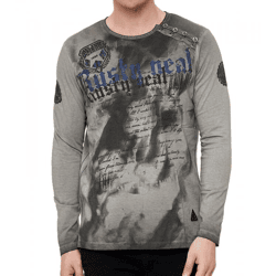 Herren Longsleeve mit großem Schriftzug Baumwoll-Langarm-Shirt Sommer-Pullover Freizeit-Shirt R-10155 Dunkelgrau