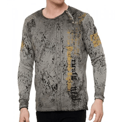 Herren Longsleeve mit Schriftzug Baumwoll-Langarm-Shirt Sommer-Pullover Freizeit-Shirt R-10153 Grau