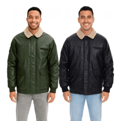 Herren Piloten-Jacke aus Lederimitat stylische Outdoor-Jacke mit Teddykragen Olivgrün oder Schwarz