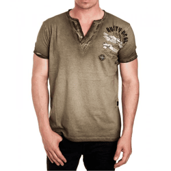 Herren Shirt im Vintage-Stil Commander Print Kurzarm-Shirt Rundhals Baumwoll-Shirt R-15046 Khaki