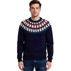 Herren Strick-Pullover mit geometrischen Muster Freizeit-Sweater 920675 Blau