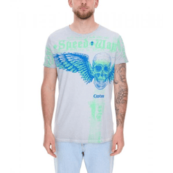 Herren T-Shirt kombinierfreudiges Totenkopf-Print Baumwoll-Shirt Rundhals-Shirt R-15264 Grau 