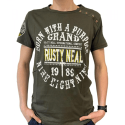Herren T-Shirt mit Born with a Purpose Print Baumwoll-Shirt Rundhals-Shirt R-15216 Khaki