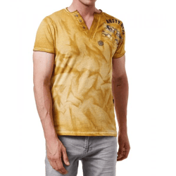 Herren T-Shirt mit großem Print auf der Rückseite Baumwoll-Shirt Rundhals-Shirt R-15287 Camel-Braun