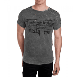 Herren T-Shirt mit Plunderer & Exploiter Print Baumwoll-Shirt Rundhals-Shirt R-15192 Dunkelgrau
