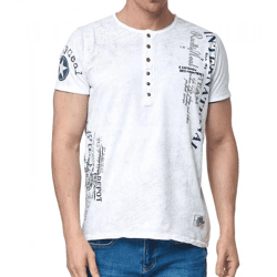 Herren T-Shirt mit seitlichem Print Baumwoll-Shirt Rundhals-Shirt R-15243 Weiß
