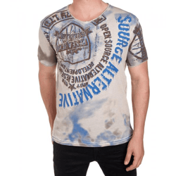 Herren T-Shirt mit Strasssteinen Print Baumwoll-Shirt stylisches Kurzarm-Shirt R-15163 Beige