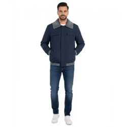 Herren Übergangs-Jacke mir gerippten Details schlichte Alltags-Jacke 904745 Blau/Grau