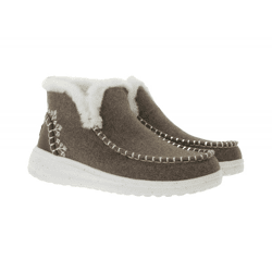 HEY DUDE Denny Faux Damen Schlupf-Stiefelette mit Kunstlammfellfutter und Wechselfußbett 40208-267 Braun