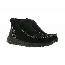 HEY DUDE Denny Faux Damen Schlupf-Stiefelette mit Kunstlammfellfutter und Wechselfußbett 40208-001 Schwarz