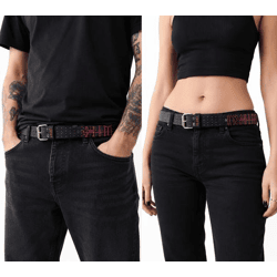 HIM Gürtel Echtleder-Gürtel mit Band-Schriftzug stylischer Freizeit-Gürtel Länge 110cm Schwarz/Lila 