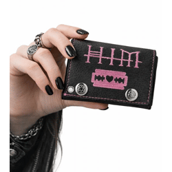 HIM Leder-Geldbörse mit pinkem Heartagram-Motiv Metalldruckknöpfen und Kette Rockiger Gothic-Style LW825951HIM0 Schwarz/Pink