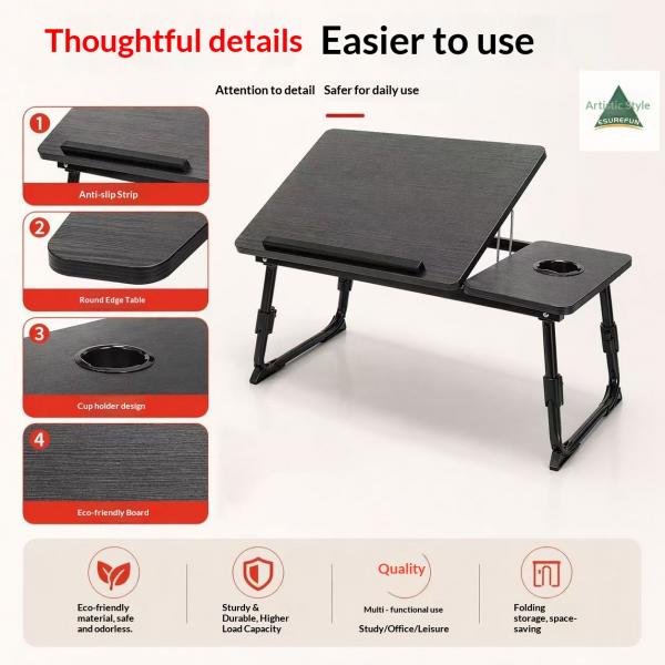 Höhenverstellbarer & neigbarer Klapp-Laptisch, Bett-Schreibtisch für Notebook
