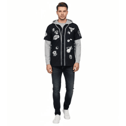 Hollister X NBA Herren Hoodie-Jacke mit Team-Logos Baumwoll-Jacke im Layer-Look 325-259-2631-900 Schwarz/Grau