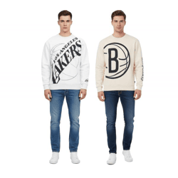 Hollister X NBA Men's Sweatshirt, Cotton Sweater with Team Logo Print, Long-Sleeve Shirt 322-224-0042 in Light Gray and Beige