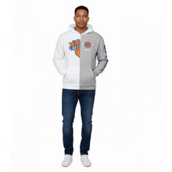Hollister X NBA New York Knicks Herren Hoodie mit Team-Logo-Aufdruck Baumwoll-Pullover 322-221-1590-105 Grau/weiß