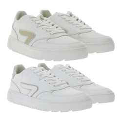 HUB Duke Damen Sneaker mit Terry-Fütterung Echtleder-Schuhe W50008L31-L10 in Weiß/Beige oder Weiß/Grau