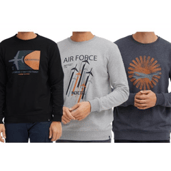 INDICODE IDForz Men's Cotton Round-Neck Sweater with Large Front Print 55582MM Black, Gray, or Blue