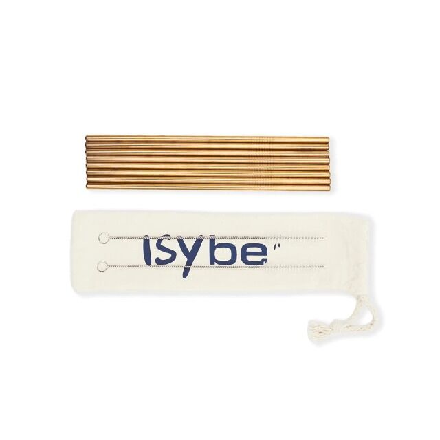 ISYbe Edelstahl Strohhalme 8er Sets im Stoffsäckchen Rosengold | 24 Sets je Karton | Top-Mengenpreis ab 50,42 € netto / Karton