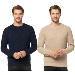 JACK & JONES JJEATLAS Herren Strick-Pullover im strukturiertem Design Baumwoll-Pullover Knit Crew Neck Sweater 12212816 Beige oder Dunkelbl