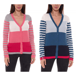 KangaROOS Women's Cardigan: Fine-Knit Cardigan in a Color-Block Design—Pink/Gray or Blue/Pink