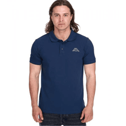 Kappa Herren Baumwoll-Polo mit kleiner Stickerei Polo-Shirt Kurzarm-Shirt Pique-Strick 303173NC A05 Dunkelblau