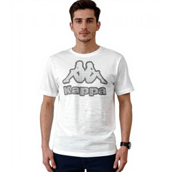 Kappa Herren Baumwoll-Shirt mit großem Logo Rundhals-Shirt Kurzarm-Shirt T-Shirt Oeko-Tex 100 zertifiziert 7085/8191-004 Weiß