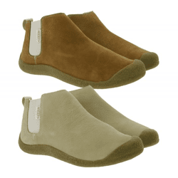KEEN Mosey Chelsea Damen Stiefelette Echtleder Schlupf-Schuhe mit Wechselfußbett in Braun oder Beige