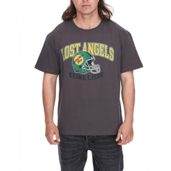 KEINE LIEBE Ballhead Herren Baumwoll-Shirt mit LOST ANGELES Schriftzug T-Shirt Rundhals-Shirt Kurzarm-Shirt KLTS1011GRY Grau/Grün/Orange