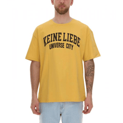 KEINE LIEBE Universe City Herren Baumwoll-Shirt mit farblichen Akzenten T-Shirt Rundhals-Shirt Kurzarm-Shirt KLTS1012YEL Gelb/Schwarz