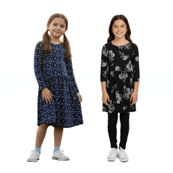 KIDSWORLD Kinder Sommer-Kleid für Mädchen Baumwoll-Kleid mit Allover-Blumen und Sternen-Print Sommer-Kleid Schwarz oder Dunkelblau