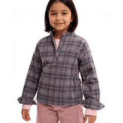 Kinder Flanell-Bluse für Mädchen Baumwoll-Shirt mit Raffung an der Taille mit Knopfverschluss 930775 Grau/Rosa