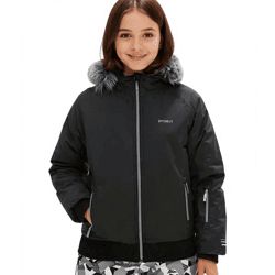 Kinder Winter-Jacke für Mädchen nachhaltige Ski-Jacke Outdoor-Jacke mit Kapuze und Fellrand zum abnehmen Schneejacke 938001 Schwarz